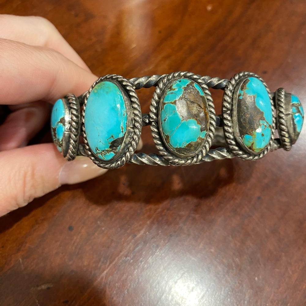 Vintage Kingman Turquoise and Silver 5 Stone Women's Bracelet